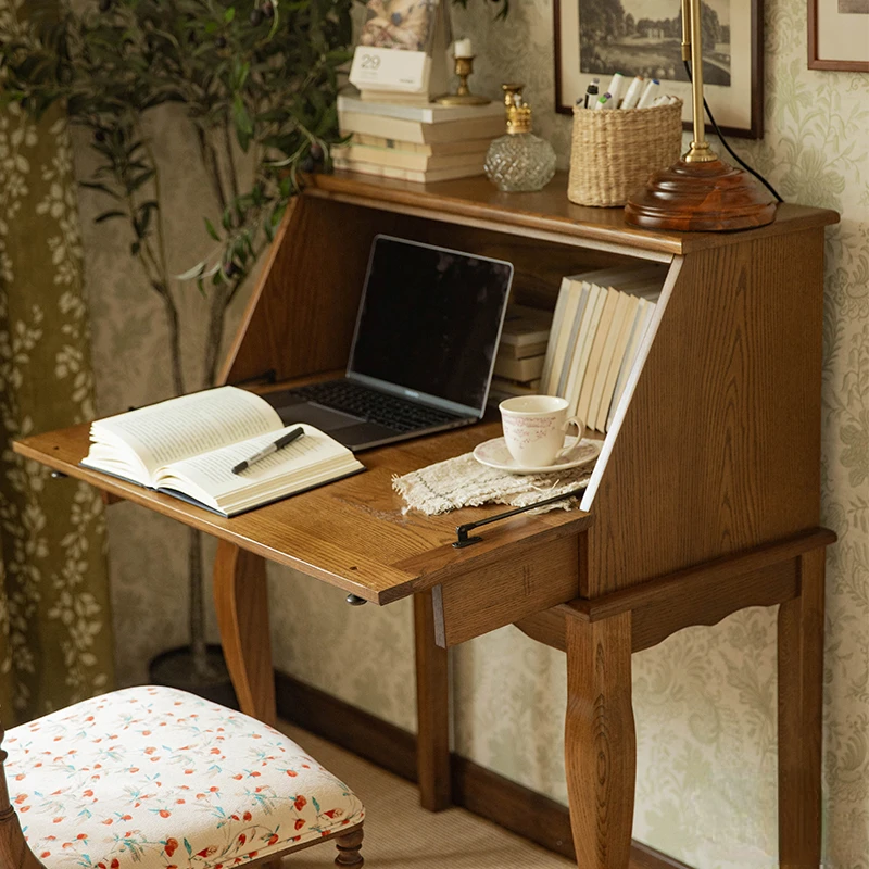 Solid wood desk makeup desk integrated study retro secretary desk