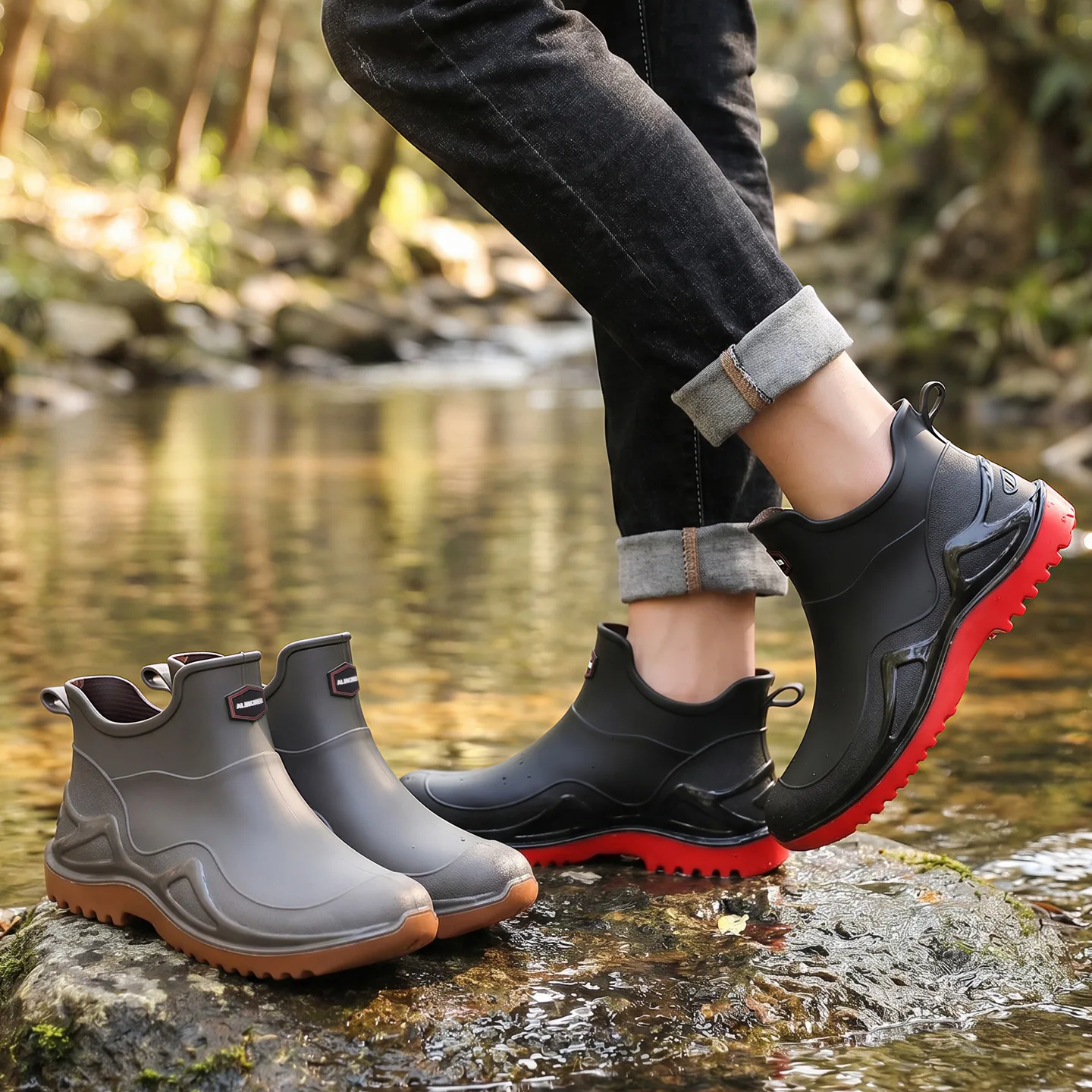 Men's Ankle Rain Boots Outdoor Waterproof Men Rain Shoes Anti-Slip Wear-resistant Men Kitchen Water Shoes Fishing Rubber Shoes