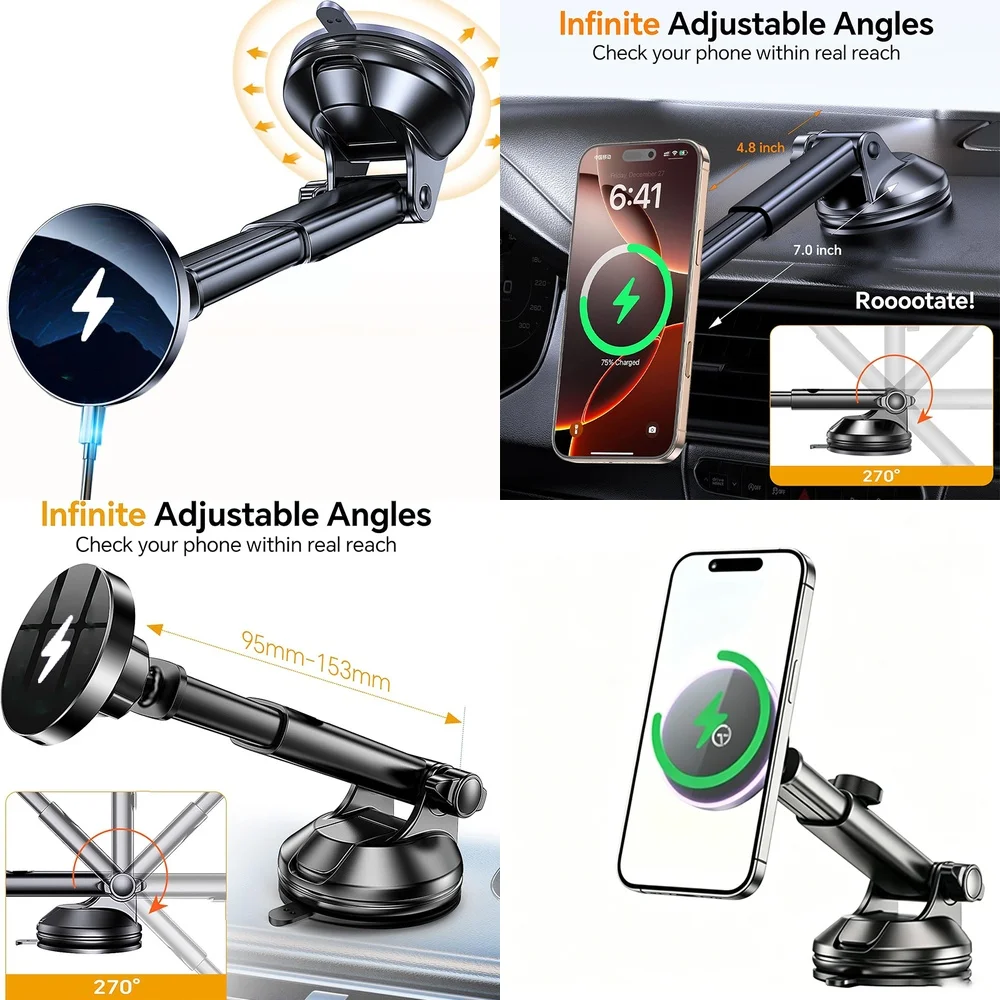Consumer Electronics Trend 2026 Magnetic Wireless Car Charger Windshield Car Mount Phone Holder Magnetic New Chargers Adapters