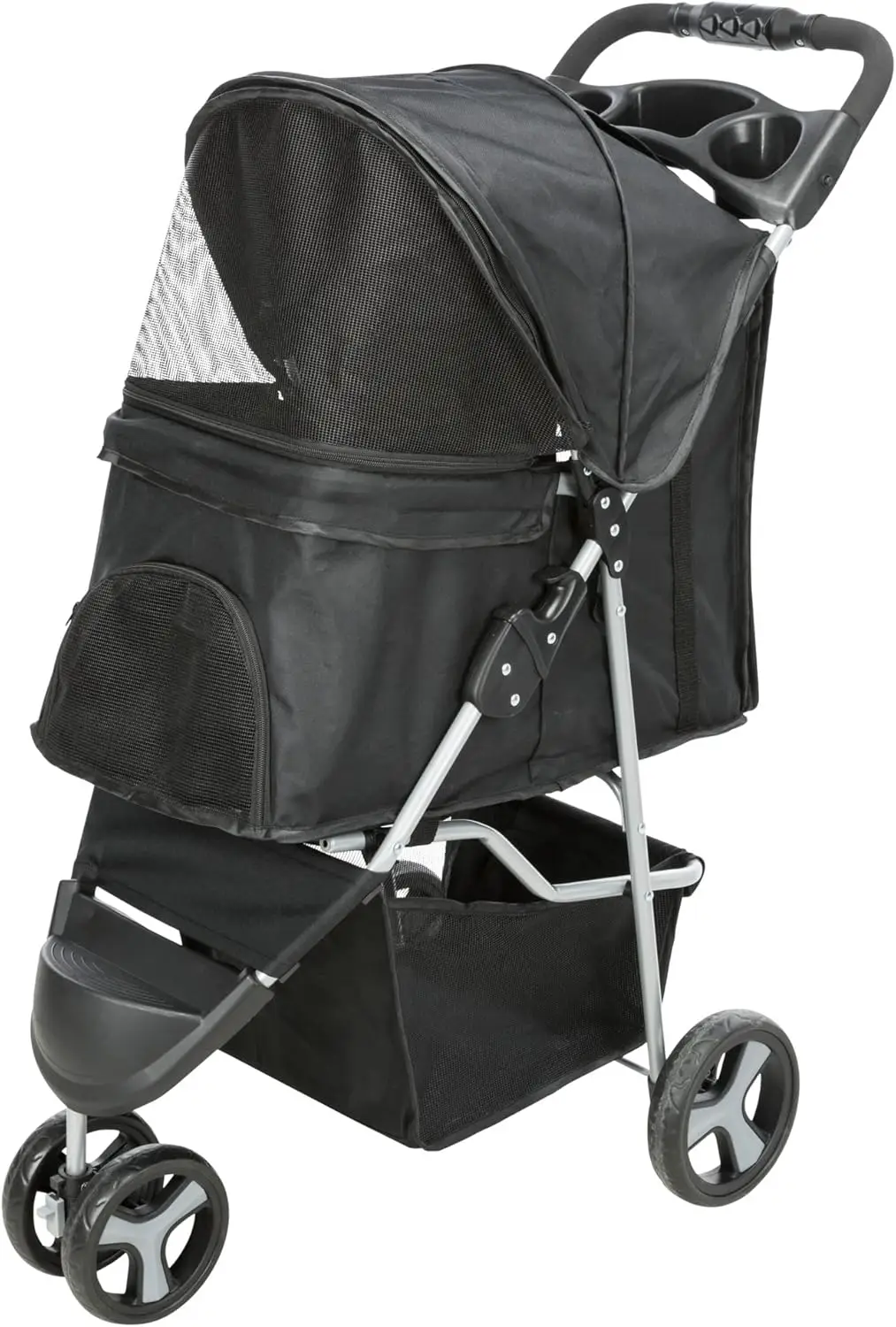 

Foldable Pet Stroller for Cats and Dogs Pet Carrier Strolling Cart with Weather Cover Storage Basket Cup Holder Black