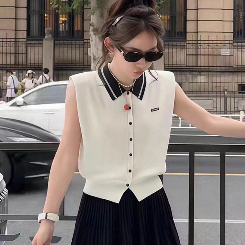 Summer Korean Style Fashion Casual College Style Lapel Loose Vest For Women
