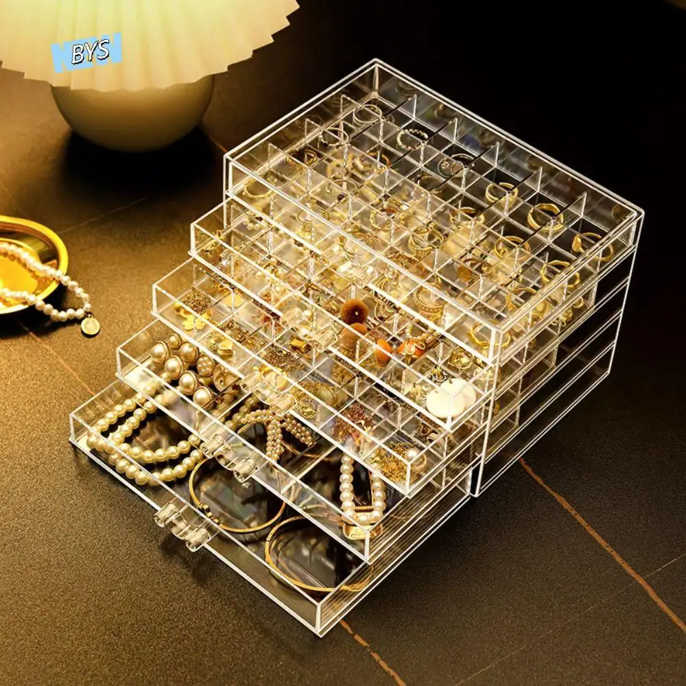 

120Grids Jewelry Storage Box Drawer Style Acrylic Jewelry Transparent Box Dustproof Compartment Nail Art Organizer Box Desktop