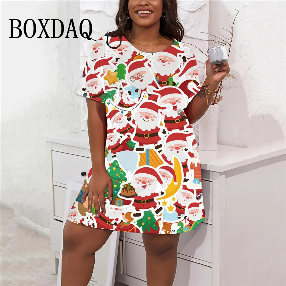 New Year Christmas Party Women Mini Dresses Funny Santa Claus Streetwear Casual Hip Hop Dress Loose Plus Size Odzież damska