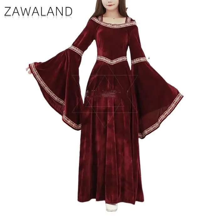 Disfraz de Bruja para Mujer de Halloween, Vestido con Capucha y Mangas de Terciopelo, Disfraz de Cosplay para Fiesta, Estilo Medieval Vintage Gótico, Disfraz de Hechicera
