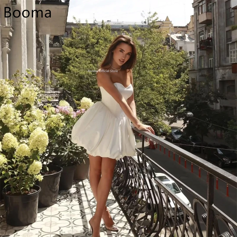 Booma Simple Short Wedding Party Dresses Sweetheart Sleeveless Ruffles Brides Prom Gown A-Line Cocktail Dreess Outfits Customize