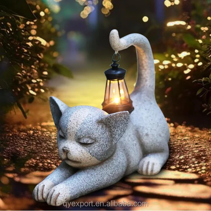 

Solar Cat Garden Light Statue Outdoor Decor Cat Figurines Gifts for Mom Women Sculpture Decoration for Garden
