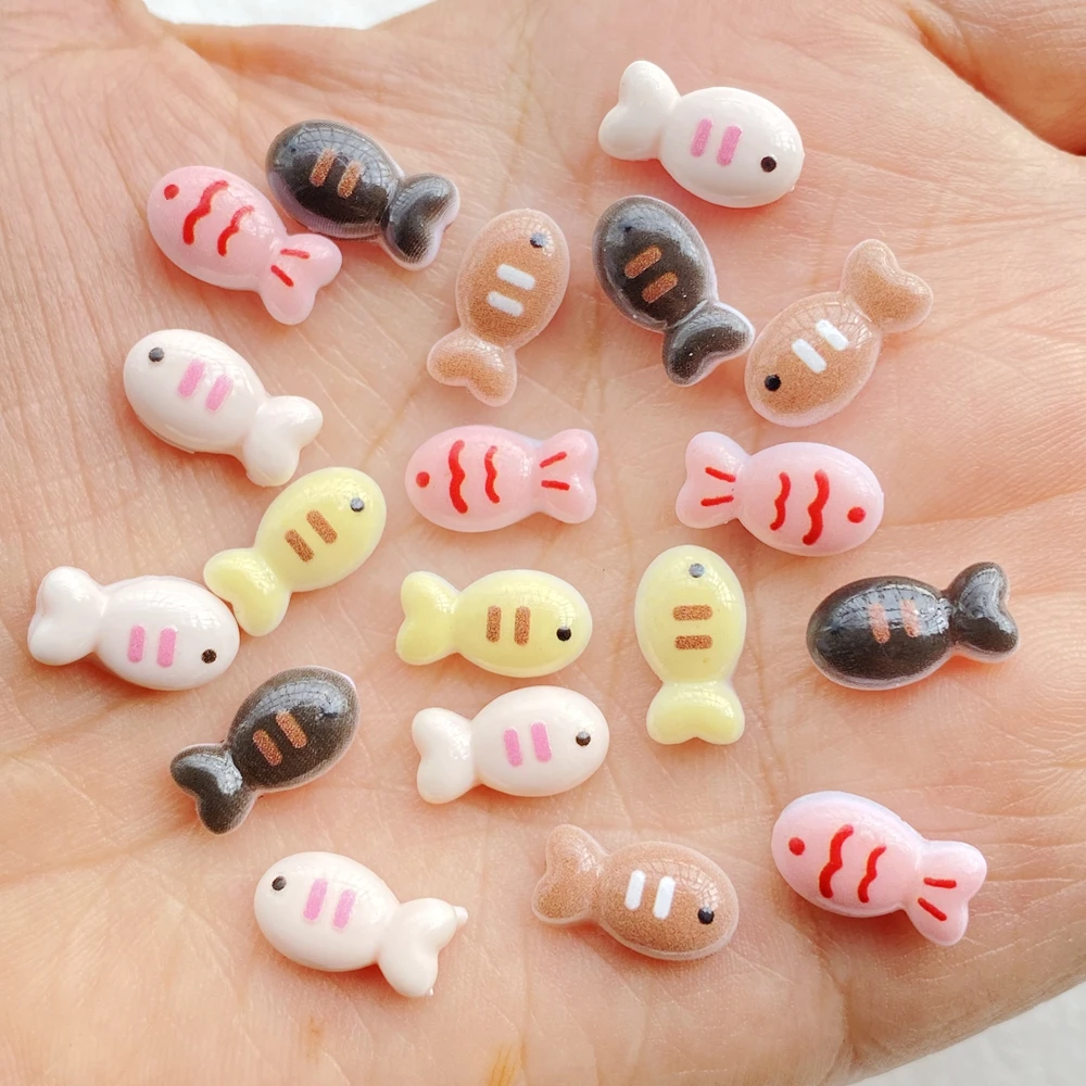 50 Piezas de Adornos de Resina para Uñas con Diseño de Peces Pequeños Coloridos de Dibujos Animados, para Manualidades, Decoraciones 3D para Uñas y Joyería