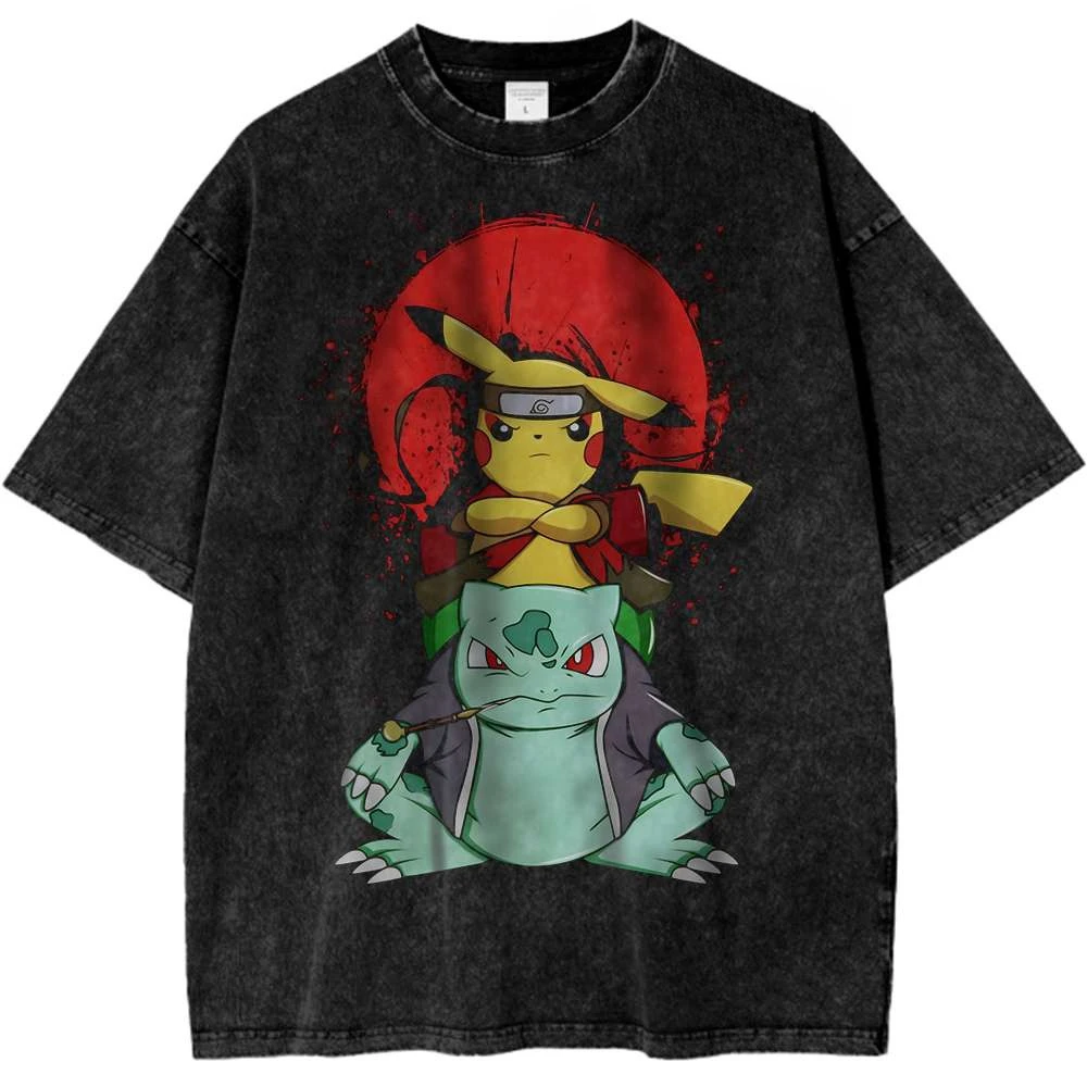 

Pikachu Bulbasaur Vintage Pokemon Anime T-Shirt for Fans Collectors 2026 Summer Fashion Oversize Street Harajuku Y2K Clothing