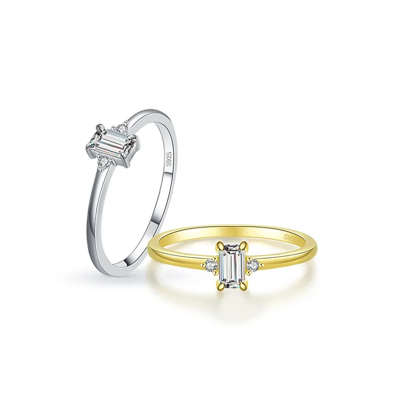 Apexelle Brand Classic Jewelry 925 Sterling Silver Rings Inlaid Rectangular Zircon Fashion Ring For Women Dainty Jewelry