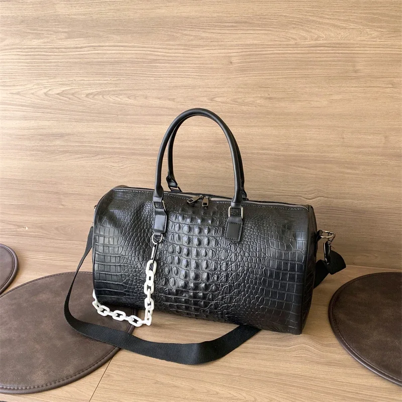 Solid Color Crocodile Textured Fashion PU Travel Bag Large Capacity Zipper Handbag 2024 Hot Sale Bags for Women Bolsa De Viagem