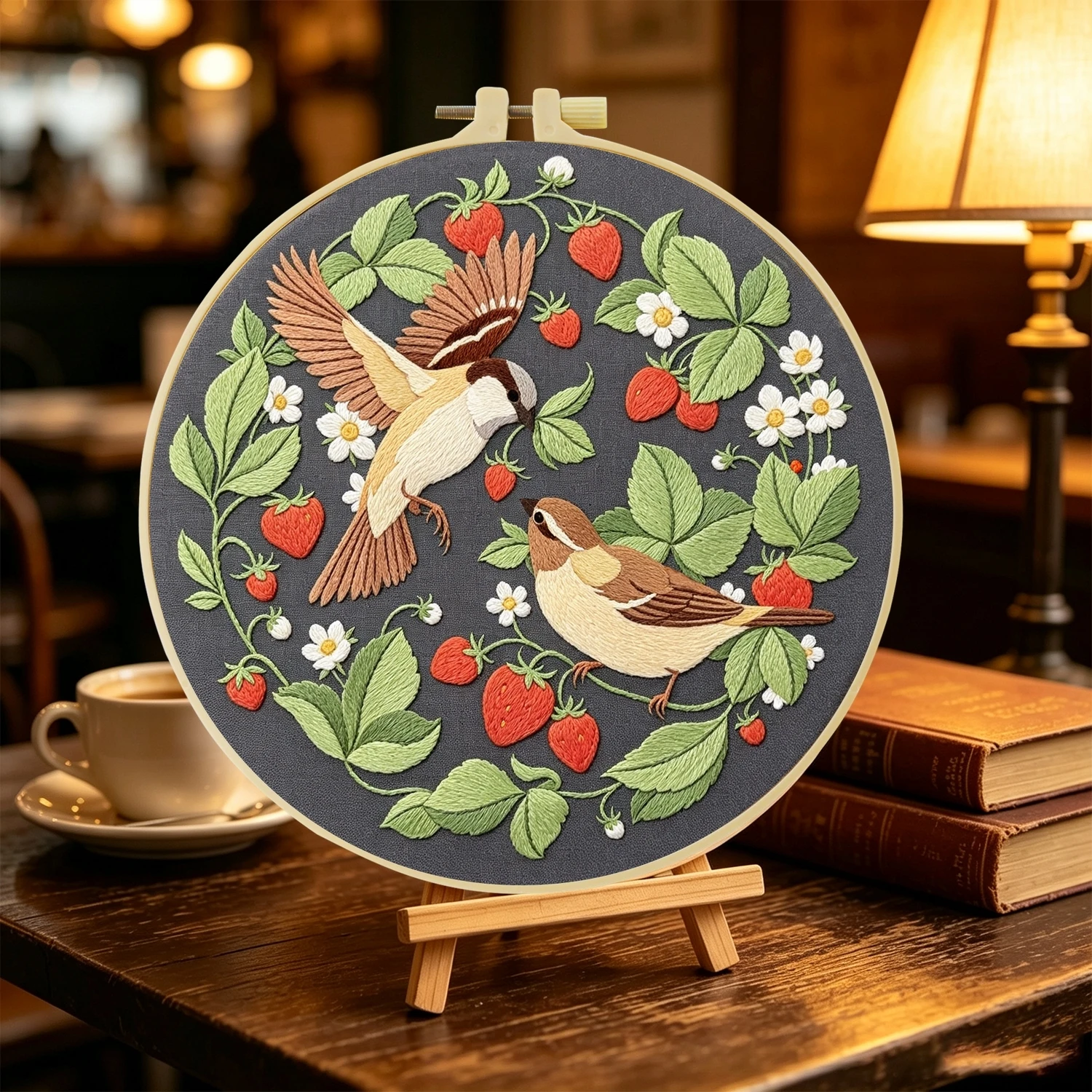 1Set Strawberry Sparrows Diy Embroidery Kit For Beginner Embroide Starter Kit Cross Stitch Art Gift Needlework Craft