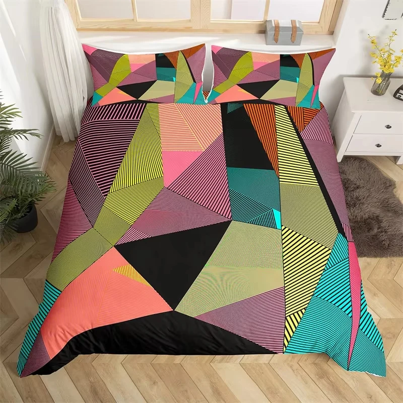 Geometric Duvet Cover Full King Size Abstract Triangle Bedding Set Minimalist Comforter Cover Trendy Chic Patchwork Room Decor