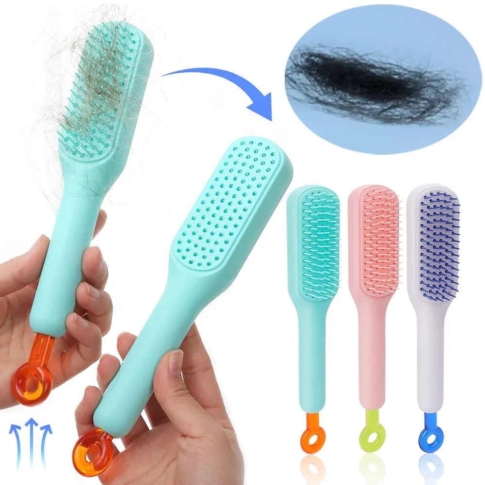 One-Pull Telescopic Comb White Pink Blue Portable Scalp Massage Brush Self-Cleaning Hair Comb Women Salon Styling Tool Compact