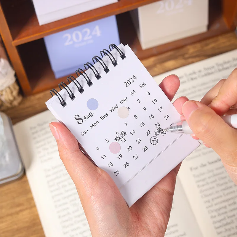 Mini 2024 Desk Calendar Simple English Calendar Book with Stickers Daily To Do List Agenda Organizers Home Office Supplies