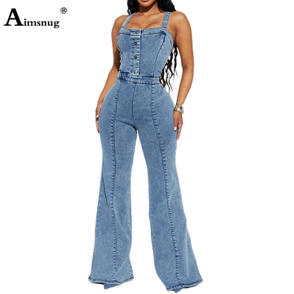 2024 American European Style Fashion Demin Jumpsuits Plus Size Women Fashion Wide Leg Trouser Sexy Pocket Design Jean Overalls