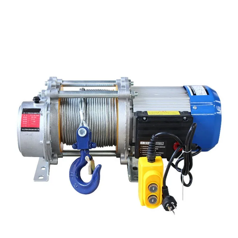 Electric Wire Rope Winch 220V Household Portable 1T/1.5T Mini Electric Hoist Aluminum Shell Lifting Machine for Construction