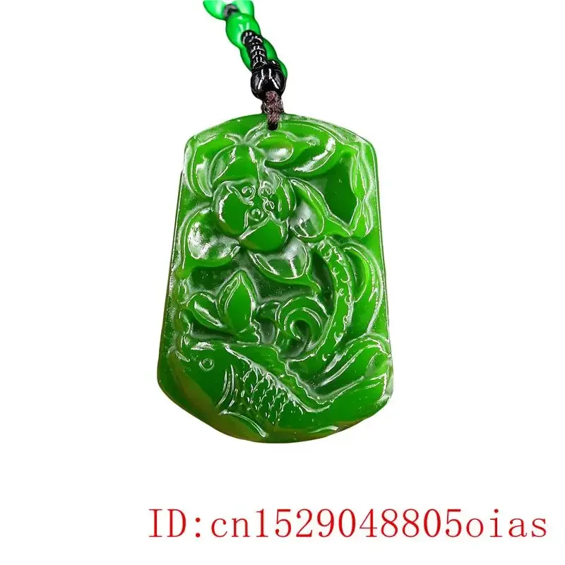 

Green Jade Carp Pendant Gifts Natural Jadeite Fashion Amulet Fish Necklace Charm Jewelry Carved Chinese