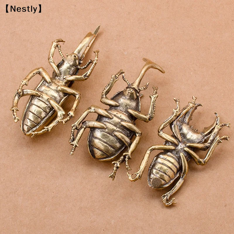 3 Style Available Beetles Miniature Figurine Small Desk Decoration Vintage Copper Tea Pets Ornament Decor Access〔Nest〕