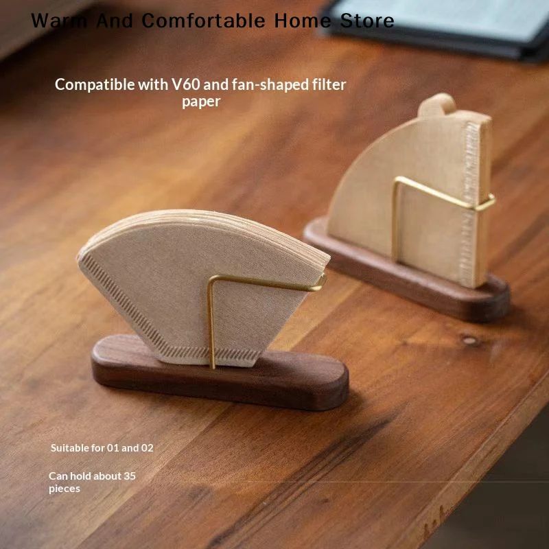 【W】Walnut Color Coffee Filter Holder Stand Paper Storage For Coffee Filters