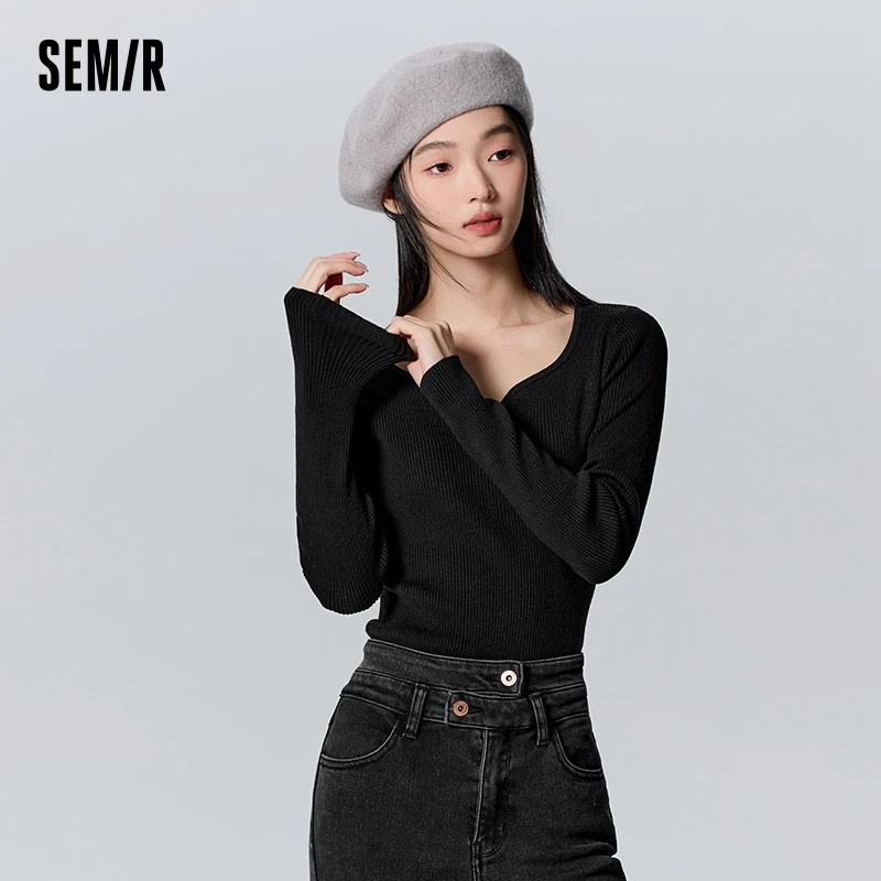 Semir Sweater Women Solid Color Sweater Simple Versatile 2023 Winter New Gentle Slim Bottoming Shirt Temperament Sweater