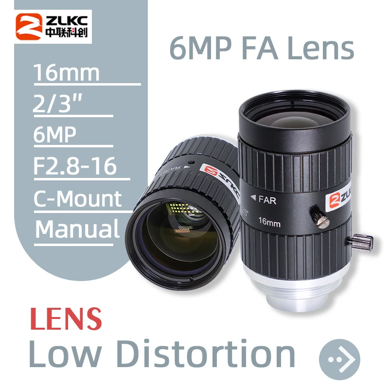 ZLKC fa Objektiv 16mm c Halterung 2,8 Zoll geringe Verzerrung 6 mp manuelle Iris f2.5 Bild verarbeitung CCTV Teile Makro objektive für Basler kamera