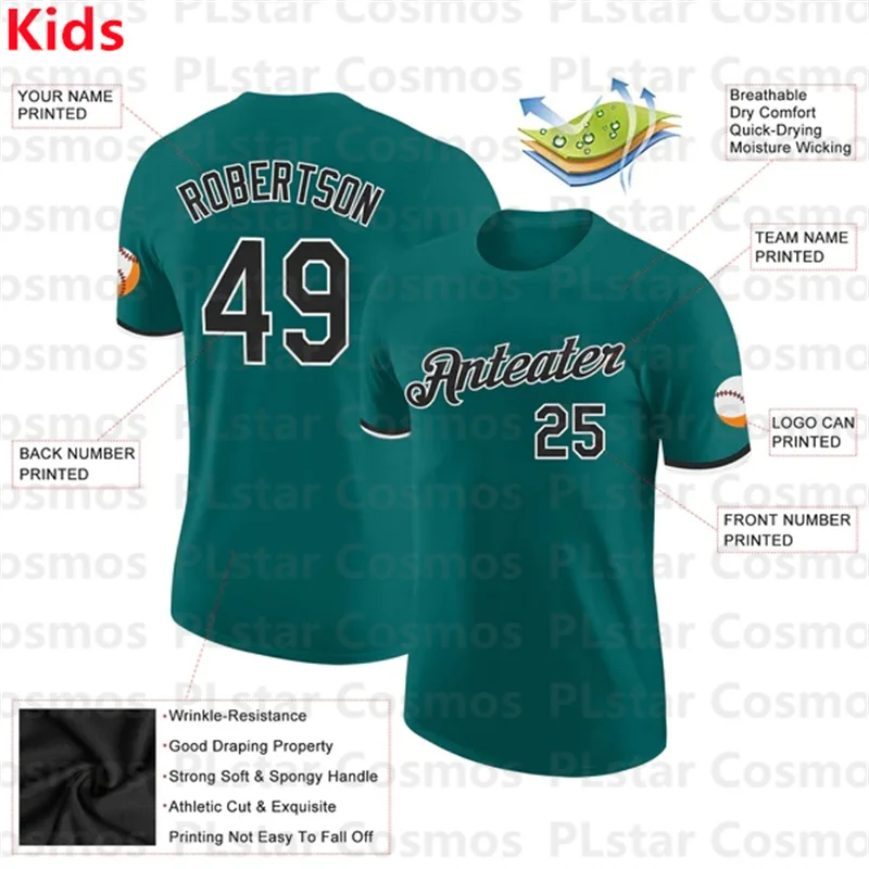 Custom Teal Black-White Performance T-Shirts 3D Printed Kids Football Jersey Boys Tops Girl Tees