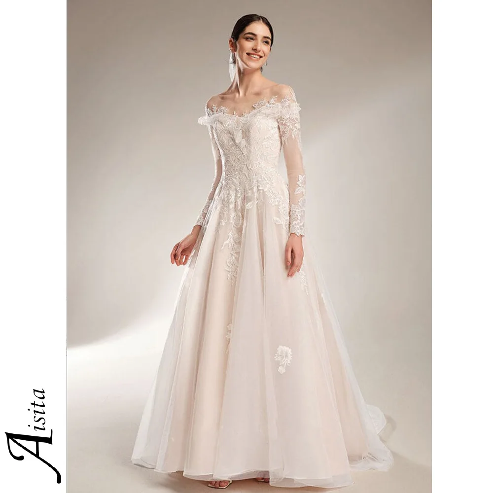 Princesa uma linha vestidos de casamento fora do ombro lantejoulas vestidos de noiva renda tule vestidos de casamento vestidos personalizados