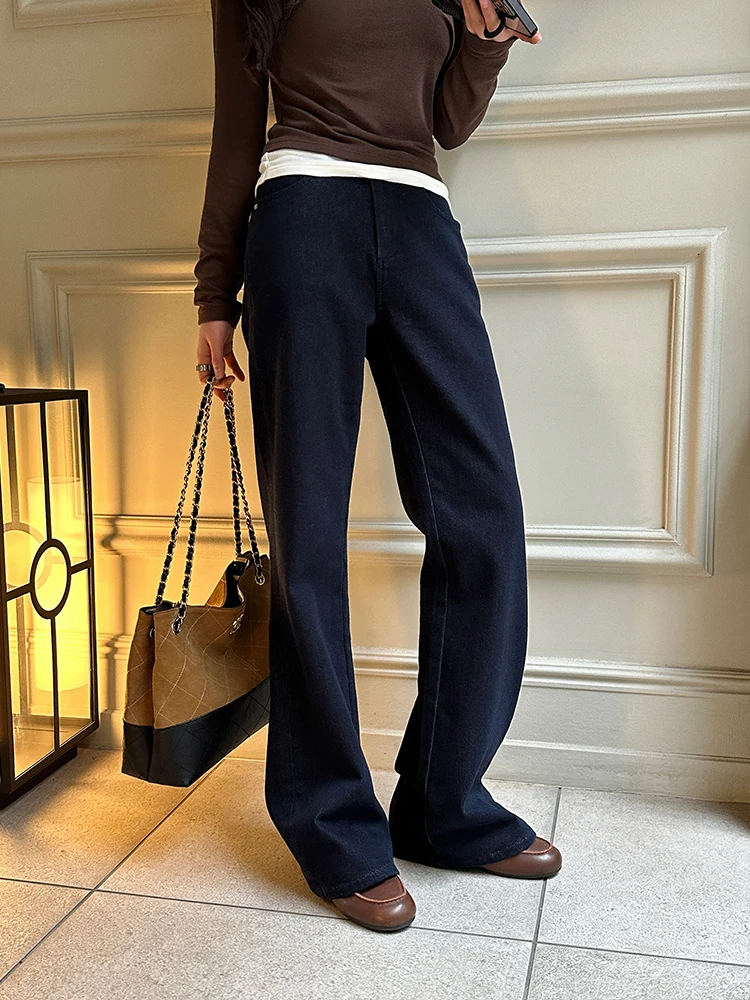 

Zq Deep Blue Casual Waed Loose Women's Jeans High Waist Long Pants Fem Model Premium Quali Denim High Street Sle