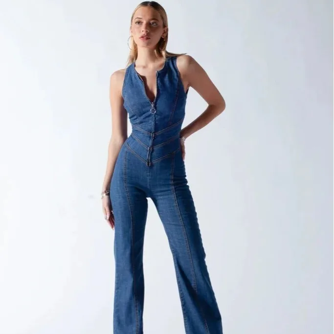 

Women's Clothing 2026 Spring New Slim-fit Sleeveless Fashion Street Retro High-waisted Denim Jumpsuit for Women