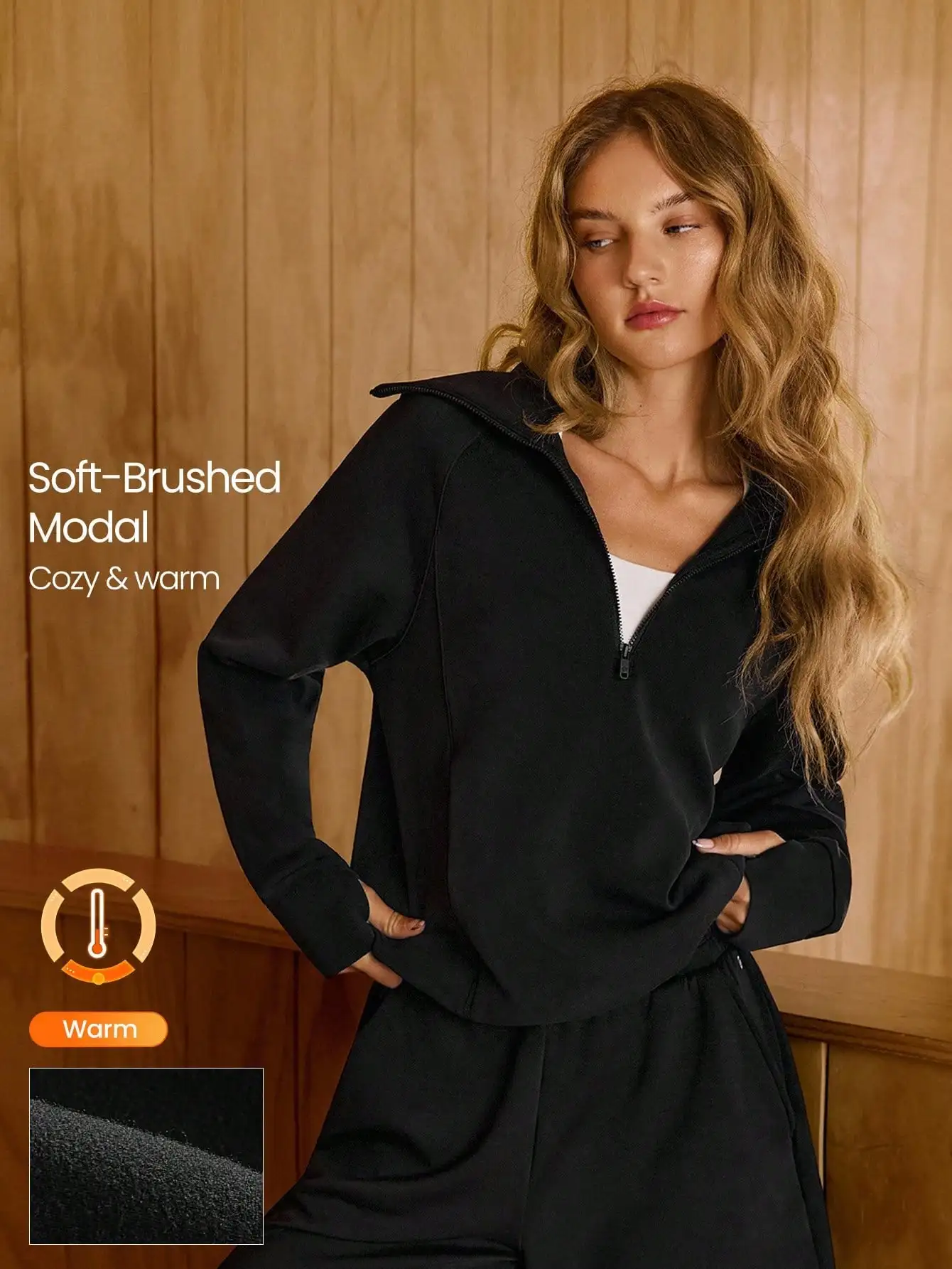 

Женский пуловер из мягкого модала с начесом на молнии до середины груди, свободный крой, теплый и уютный для осени и зимы