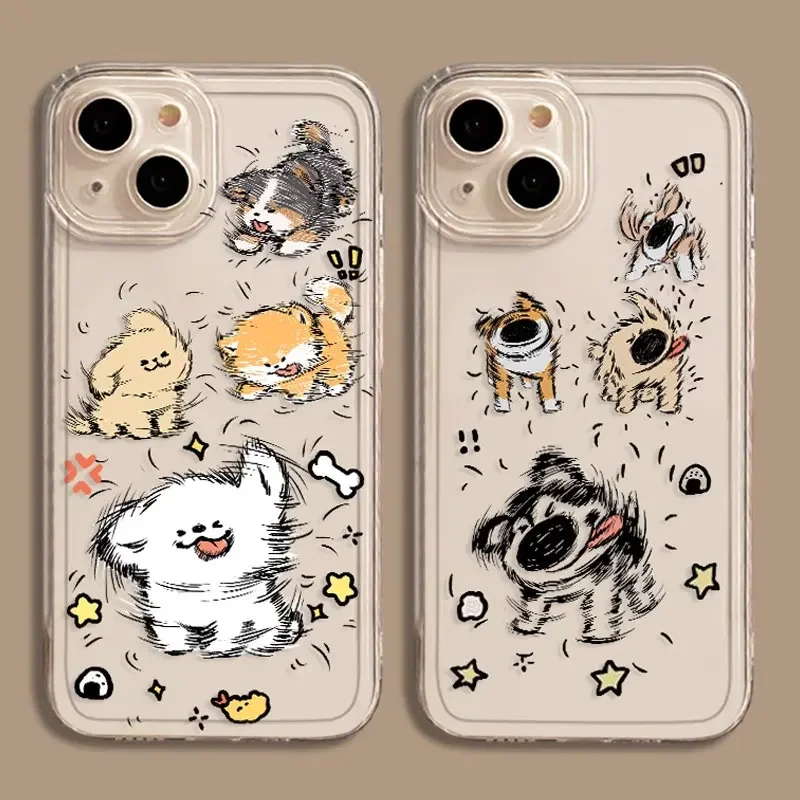 Head Shaking Puppy Cute Cartoon Dog Phone Case for IPhone 16 15 14 13 PRO MAX 11 12 13 Mini X XS XR 7 8 16Plus Soft Cover Fundas