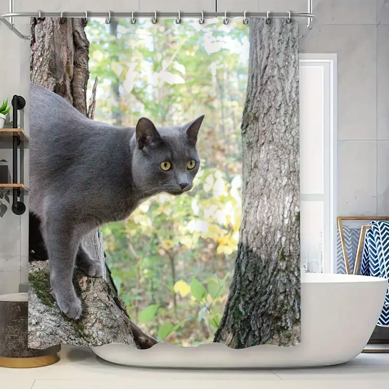 

Занавеска для душа с русским синим котом, водонепроницаемая и устойчивая к плесени, аксессуары для ванной комнаты, креативная занавеска для душа с рисунком домашнего животного, домашний декор