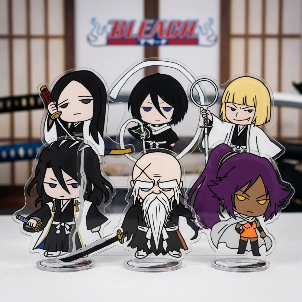 Acrylic BLEACH 10CM Stand Keychain Rukia Byakuya Yoruichi Yamamoto Chibi Soul Reaper Desk Decor Collectible Gift for Fans