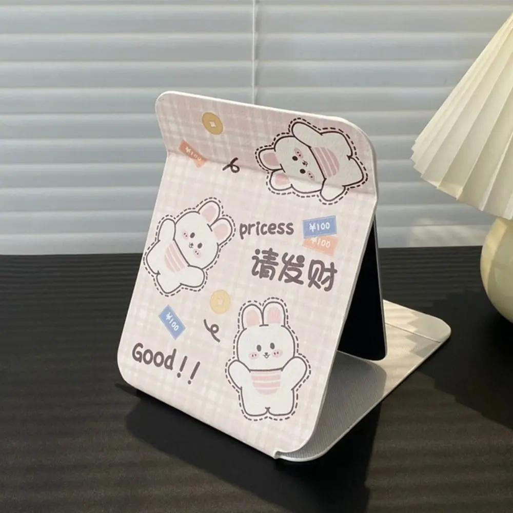 Cienkie lustro Kawaii na biurko Kwadratowy kształt PU Skórzane składane lustro Narzędzie kosmetyczne Regulowane lustro do makijażu Domowe