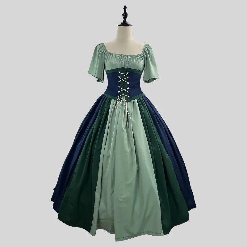 European Medieval Retro Contrast Color Stitching Flying Sleeves Court Fancy Vintage Queen Elegant Dress Halloween Costumes