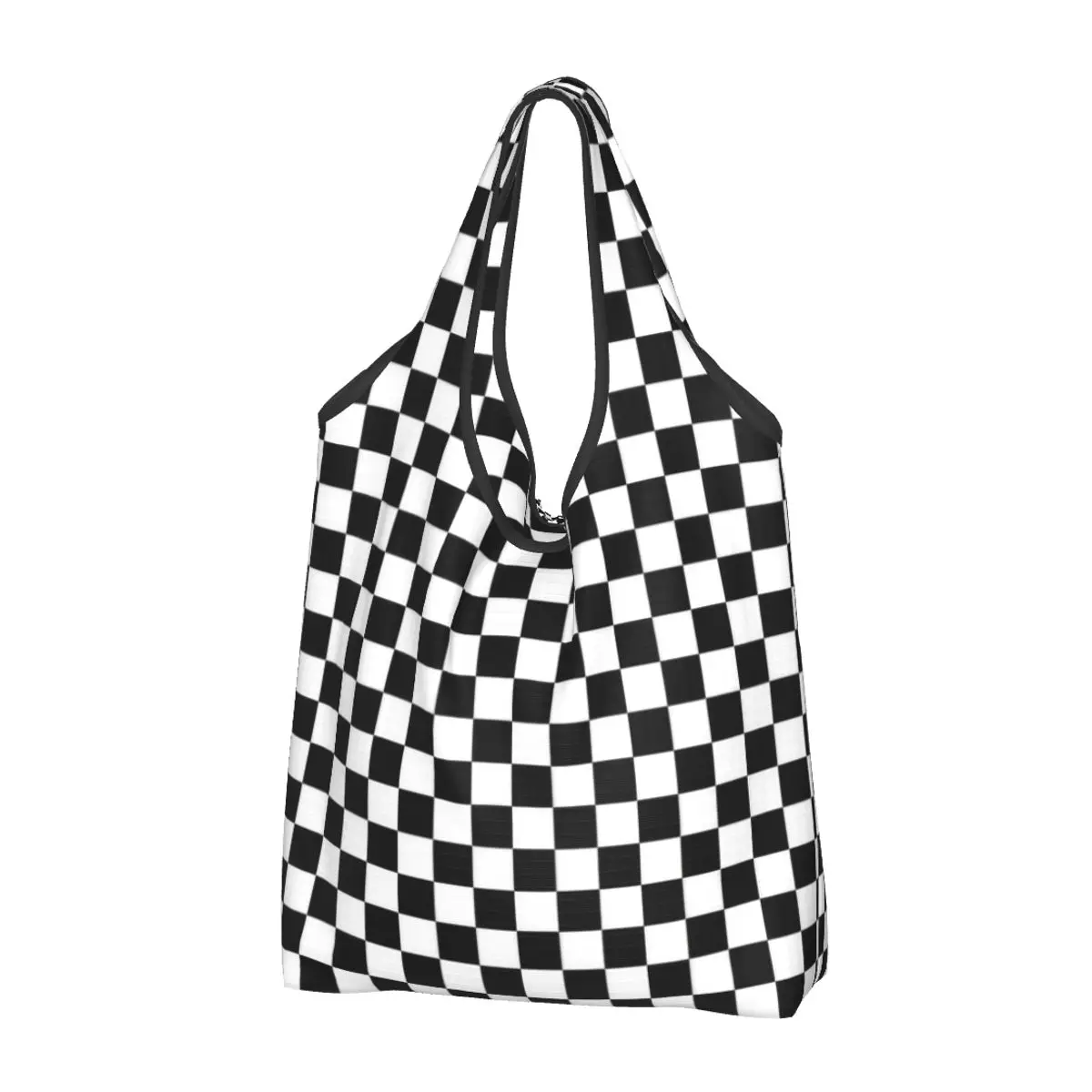 Black And White Grocery Bags Durable Large Reusable Recycle Heavy Duty Checkerboard Shopping Tote Bag Washable Lightweight