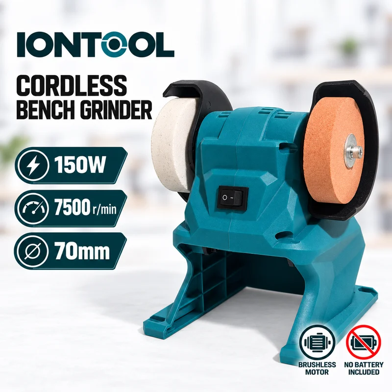 IONTOOL 7500RPM Cordless Bench Grinder 70mm Dual Wheels for Metal Polishing Small Tool Sharpening Home Repair Bare Tool