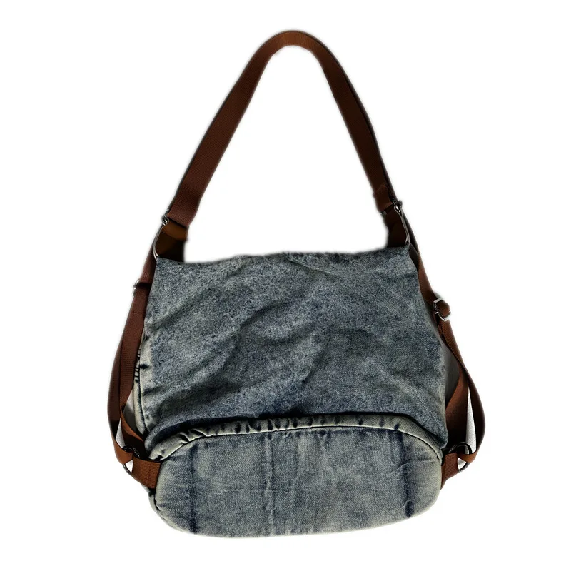 Punk Denim Bag Women High Street Pockets Chic Vintage Backpack Ladies Casual Messenger Bags Versatile Purses And Handbags