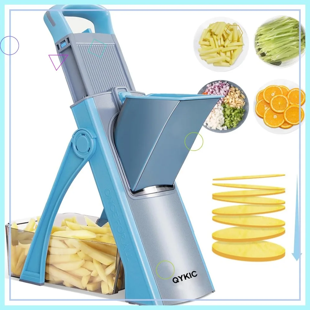 

Adjustable Mandoline Slicer for Vegetables and Fruits, Safe Kitchen Cutter with Multiple Functions in Blue
