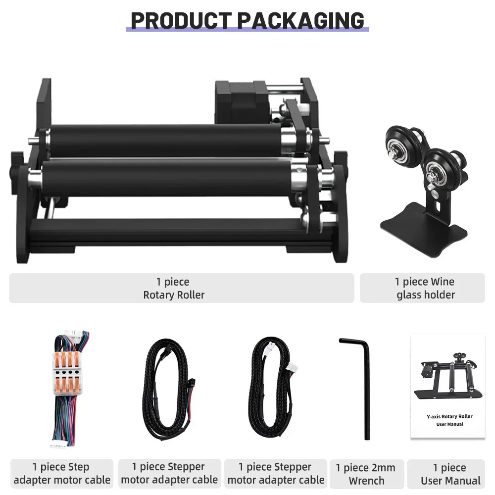 Y-axis Rotary Roller For Laser Engraver, 3mm-200mm Engraving Diamete 360° Rotating Machine For Cans, Eggs, Cylinders, Pen