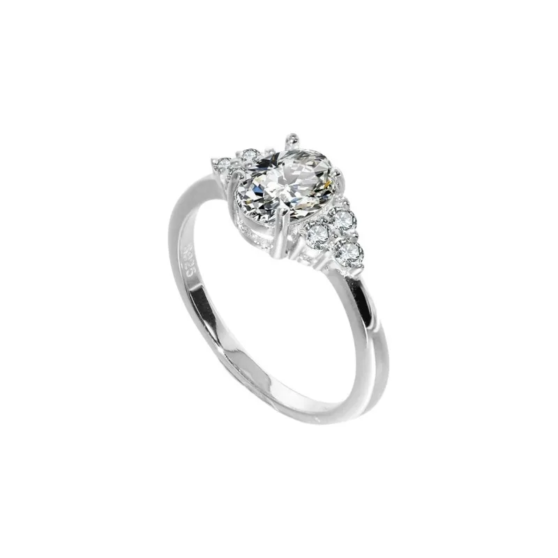 S925 فضة أزياء الماس مجموعة جولة الدائري، مجموعة الزركون الأبيض السيدات خاتم الخطوبة #4