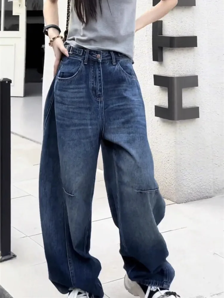 2025 Autumn New  Women Fashionable High Street Versatile Western Style Leisure High Waist Wide Leg Design Sense Jeans
