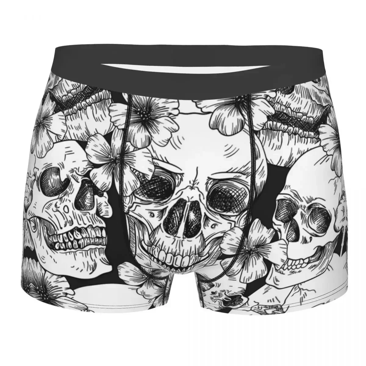 Skeleton Skull Bone Flower Pattern Underpants Breathbale Panties Man Underwear Comfortable Shorts Boxer Briefs