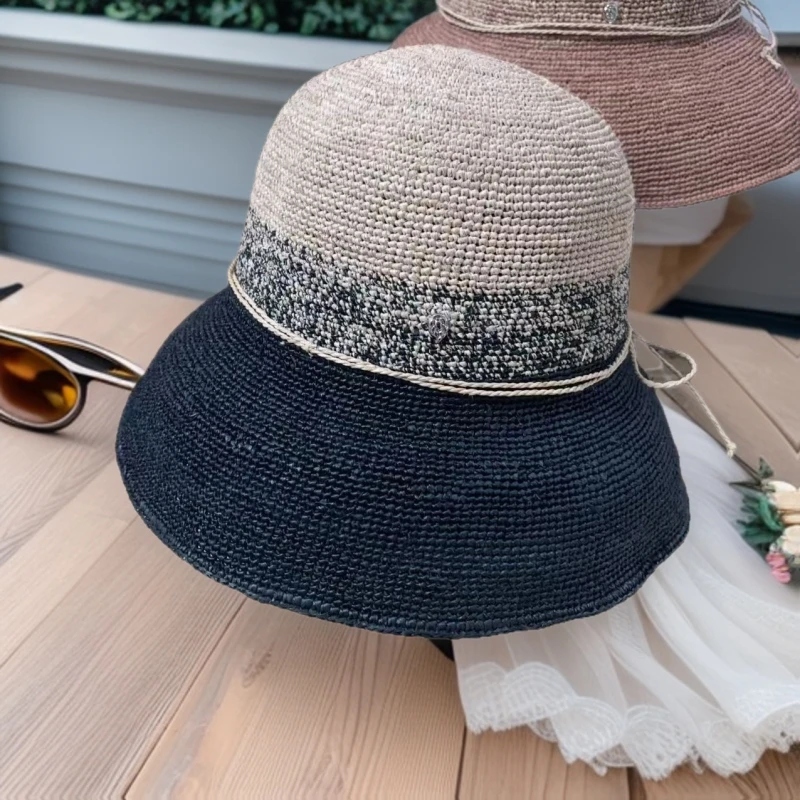 hebe-style-japanese-straw-hat-women's-summer-foldable-laffey-grass-sunshade-hat-beach-vacation-sun-protection-fisherman-cap-b