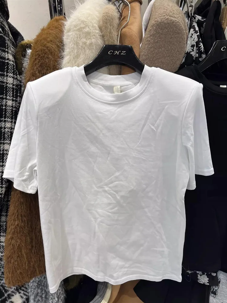 

Dongda Gate Summer New Faion Simple Color Loose Overhead oulder Pad ort Sve T-irt Women's Top Korean Sle C...