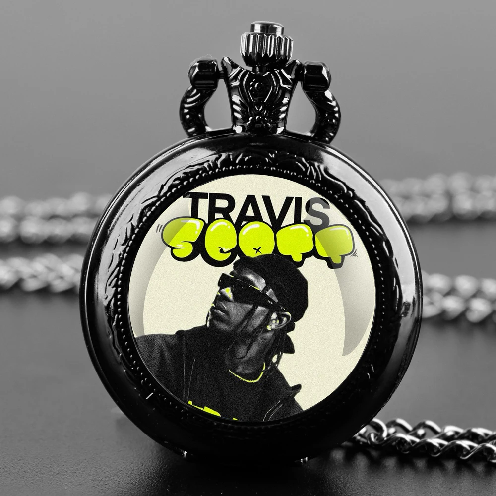 Rapper Travis Scott Cool Decoration Gifts Arabic Numerals Quartz Pocket Watch Necklace Pendant Clock Chain Men Women Gifts