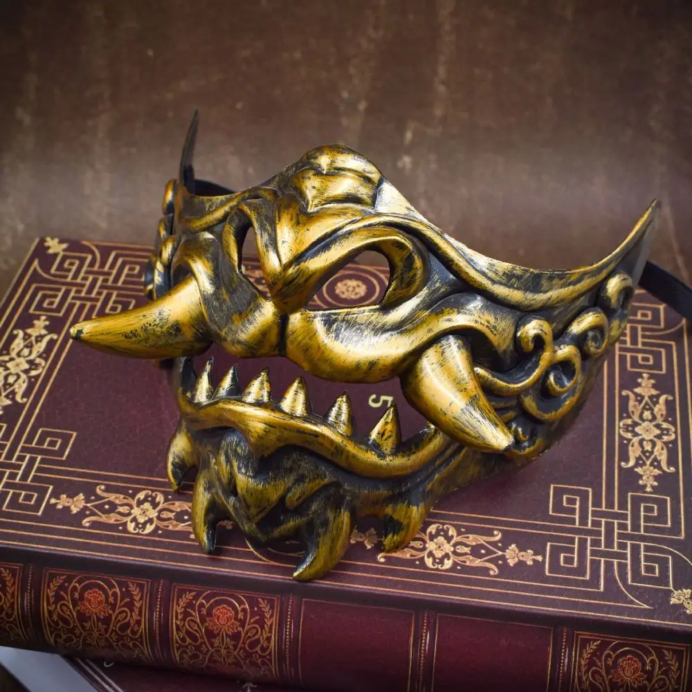 

Creative Half Face Cosplay Red Prajna Mask Dress Up Funny Samurai Cosplay Mask 3D Masquerade Japanese Mask Toy Party