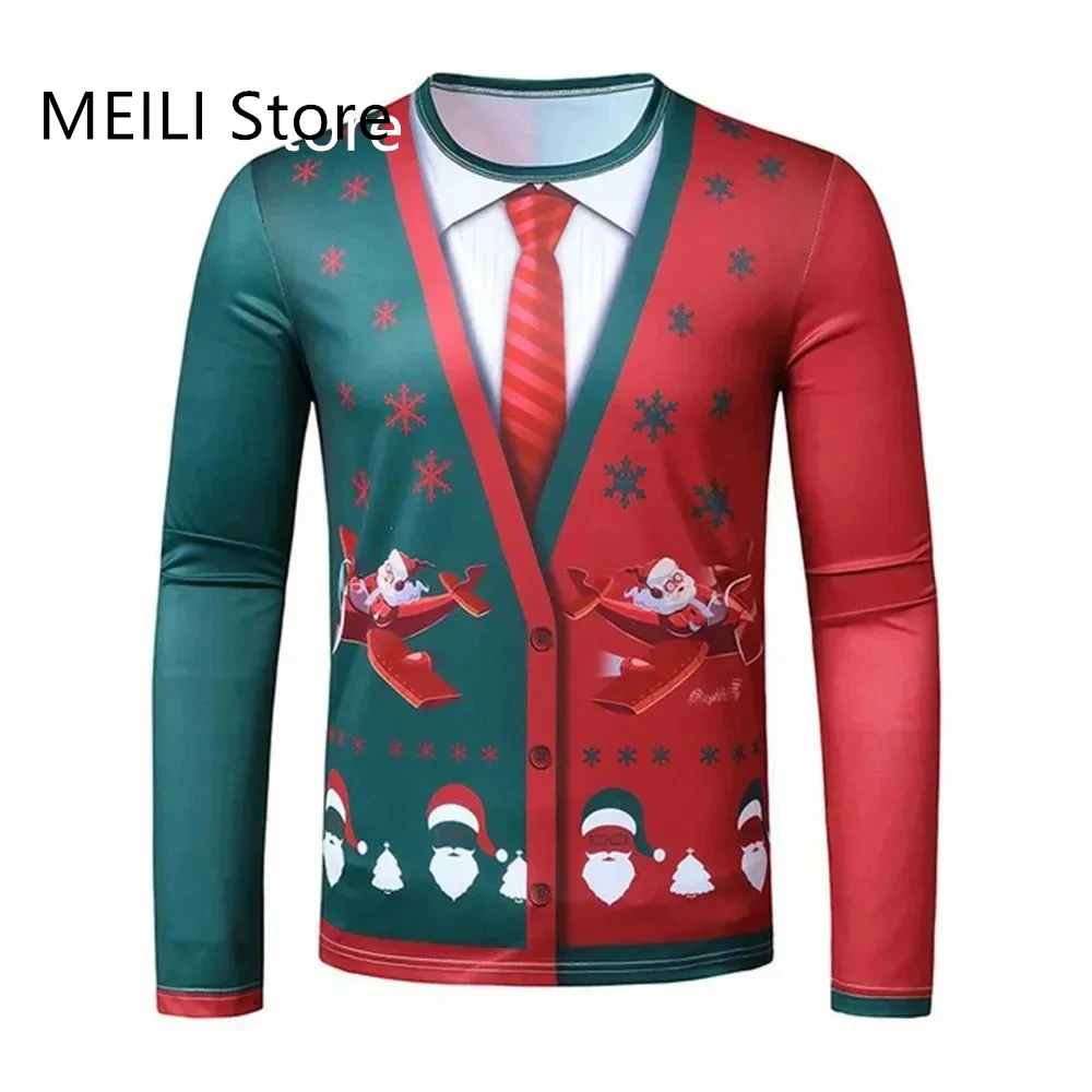 Christmas Clothes Men Suit Graphic T Shirts Long Sleeve Men's Clothing Fashion Round Neck Men T-Shirt Fashion T-Shirts for Men