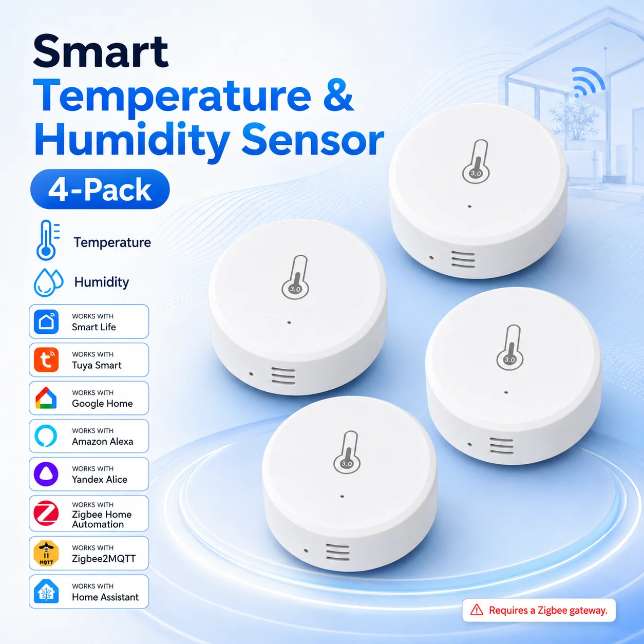 Zigbee 3.0 Temperature Humidity Sensor Zigbee Gateway Required Works with  Alexa Yandex Home Assistant Z2MQTT Smart Life