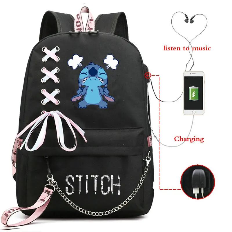 Disney-Mochila impressa Lilo e Stitch para mulheres, mochila, mochila, estudante, adolescente, crianças, mochila, menina